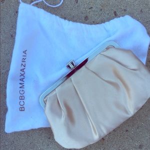 BCBG nude satin clutch